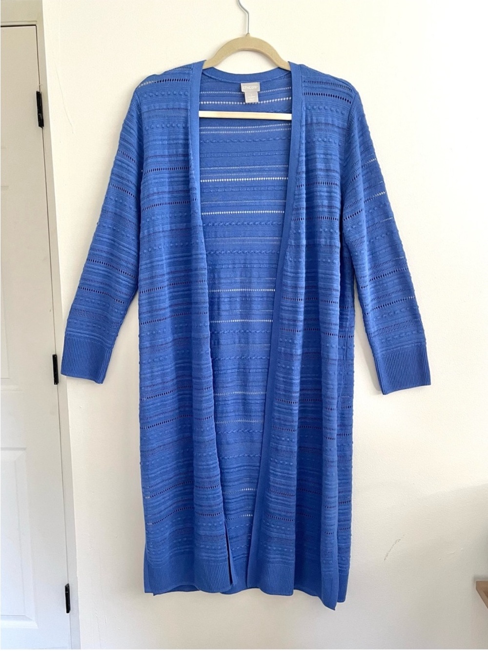 Chico’s Cobalt Blue Open Front Long Duster Cardigan Summer Minimalist Layering M